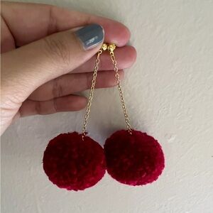 Red Cherry Pom Pom Earrings